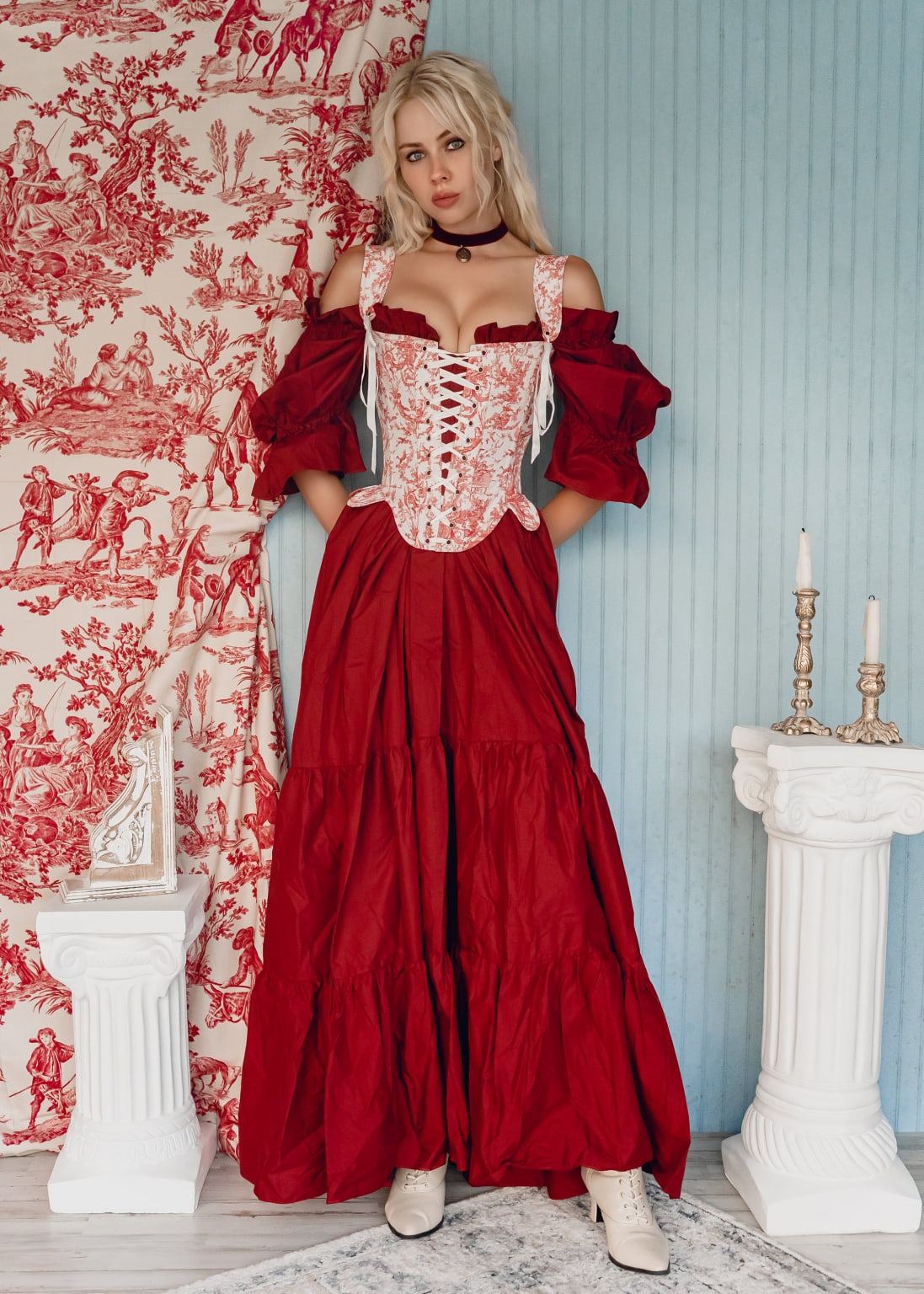 Red Toile Stays Corset - Enjoué Collectif
